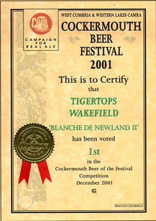 Blanche de Newland II by Tigertops Brewery Cockermouth Beer Festival award