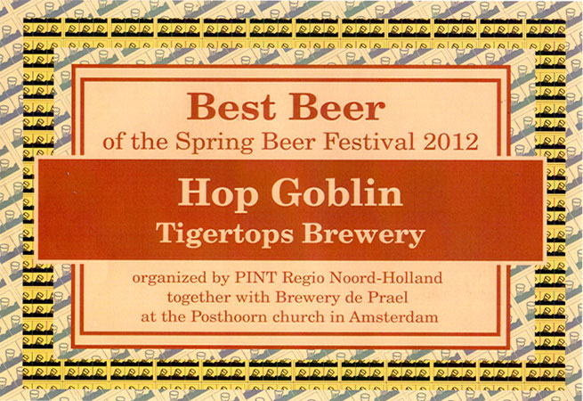 Hop Goblin by Tigertops Brewery Spring Beer Festival Amsterdam award