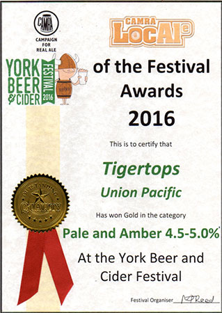 Union Pacific by Tigertops Brewery York Beer and Cider Festival award
